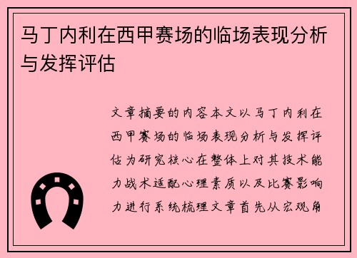 马丁内利在西甲赛场的临场表现分析与发挥评估