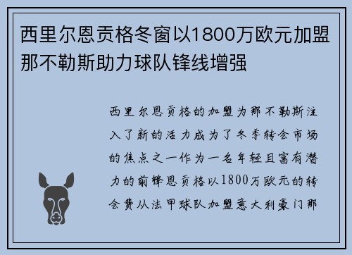 西里尔恩贡格冬窗以1800万欧元加盟那不勒斯助力球队锋线增强 西里尔恩贡格冬窗以1800万欧元加盟那不勒斯助力球队锋线增强